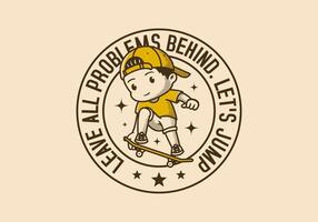 Leave all problems behind, Let's jump. Retro character illustration of a boy jumping on the skateboard vector