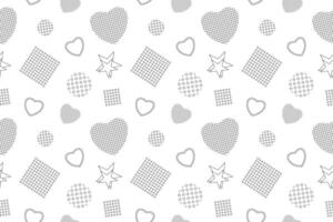 A Memphis style coloring page with retro hearts, stars, and geometric shapes. Perfect for creative and relaxing activities. vector