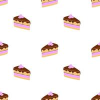 Pattern with slices of cake, cheesecakes on white background. vector