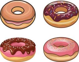 a collection of donuts with different colors and a few sprinkles vector