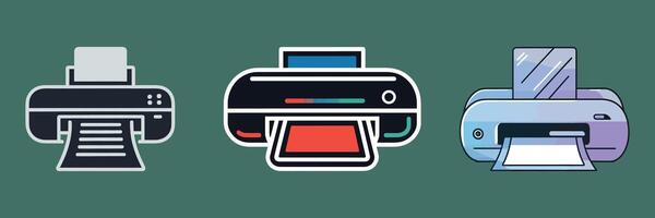 Collection of home and office printer flat illustration isolated icon for web design vector