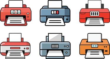 Collection of home and office printer flat illustration isolated icon for web design vector