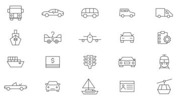 Vehicle thin line icons set. Industrial and transport linear icons collection. UI thin outline icons pack vector
