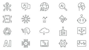 Artificial intelligence line icon collection. AI technology, Machine learning, smart robotic, cloud computing network, digital AI technology, algorithm, smart robotic outline icon set. vector