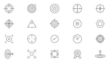 Target line icons set. Core values , trust, integrity, innovation, growth, goal, teamwork, customers, motivation, vision, mission, values, personal growth, innovation outline icon collection. vector