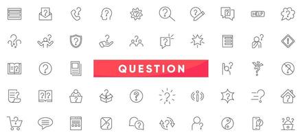 Question line Icons set. Problem, confusion, asking, questioning, question mark and quiz question outline icon collection. UI thin outline icons pack. vector
