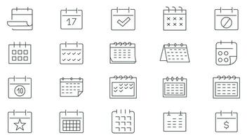 Calendar thin line icons set. Deadline, timetable, schedule, meeting, appointment outline icon collection. Thin outline icons pack. vector