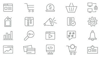 Seo line icon set. Search Engine Optimization. Business and marketing, traffic, ranking, optimization, link and keyword icon pack. Marketing and Search Engine Optimization outline icons collection. vector