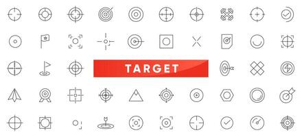 Target line icons set. Core values , trust, integrity, innovation, growth, goal, teamwork, customers, motivation, vision, mission, values, personal growth, innovation outline icon collection. vector