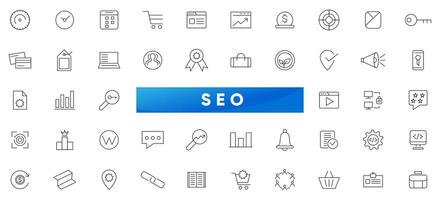 Seo line icon set. Search Engine Optimization. Business and marketing, traffic, ranking, optimization, link and keyword icon pack. Marketing and Search Engine Optimization outline icons collection. vector