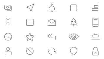Basic interface UX UI linear icon set. UI UX interface icons. User, profile, message, app, document file, social media, button, home, chat, arrow icon collection. UI thin outline icon vector