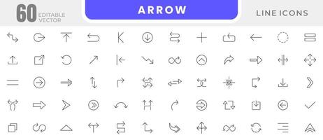 Arrow line icon set. Black arrow outline icon collection. UI thin outline icons pack. vector