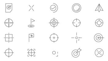 Target line icons set. Core values , trust, integrity, innovation, growth, goal, teamwork, customers, motivation, vision, mission, values, personal growth, innovation outline icon collection. vector