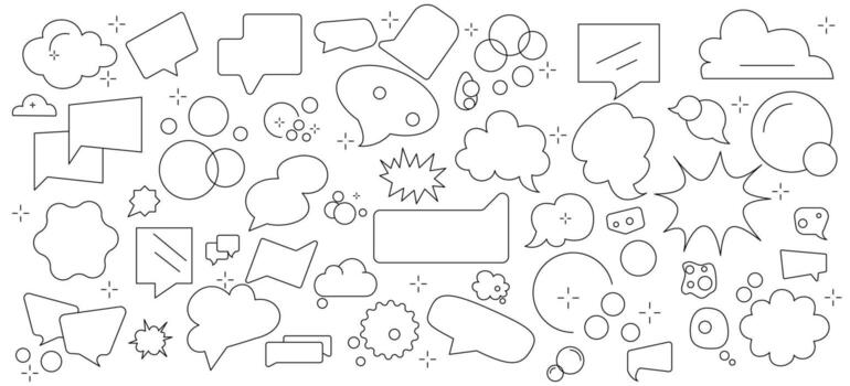 burbujas charla y habla línea recopilación. habla burbuja, habla globo, charla burbuja, charla firmar, flechas y diseño elementos colocar. vector