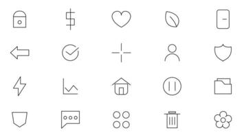 Basic interface UX UI linear icon set. UI UX interface icons. User, profile, message, app, document file, social media, button, home, chat, arrow icon collection. UI thin outline icon vector