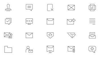 Mail and email line icon set. Message, envelope, mailing, postal letter, post office and mailbox outline icon collection. UI thin outline icons vector