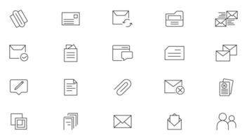 Mail and email line icon set. Message, envelope, mailing, postal letter, post office and mailbox outline icon collection. UI thin outline icons vector