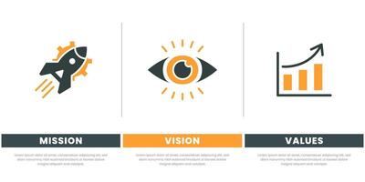Mission, Vision and Values of company with text Company infographic Banner template. Modern flat icon design. Abstract icon. Purpose business concept. Business vision presentation vector