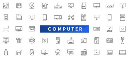 Computer line icon set. Laptop, smartphone, electronics, desktop, device and technology outline icon collection. UI thin outline icons. vector