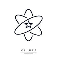 Values icon illustration. Mission, Vision and Values of company with text. Company infographic Banner template. Modern flat icon design. Abstract icon. Purpose business concept. vector