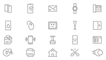 Mobile phone line icon set. Smartphone, global calls, online support, mobile phone, calculate report, chat message and app outline icon collection. UI thin outline icons vector