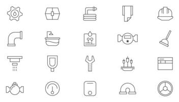 Plumbing and heating line icon set. public utilities, gas, electricity, water, heating, plumbing, ventilation, conditioning and maintainence outline icon collection. UI thin outline icons vector
