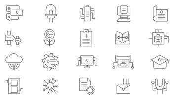 Digitalisation linear icon set. Digital technology, cloud computing, mobile payment, coding, chip, vr glasses, innovation, network, artificial intelligence outline icon collection vector