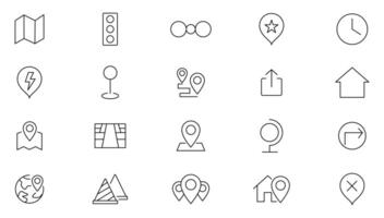 Location line icon set. Navigation, maps, iogistics, delivery, map navigation outline icon collection. UI thin outline icon set. vector
