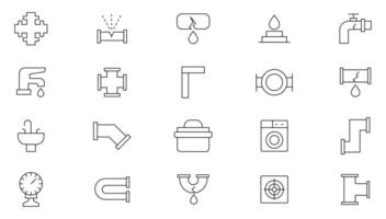 Plumbing and heating line icon set. public utilities, gas, electricity, water, heating, plumbing, ventilation, conditioning and maintainence outline icon collection. UI thin outline icons vector