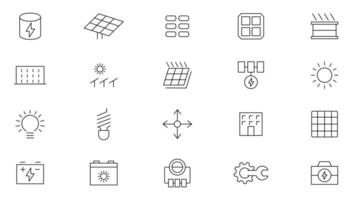 Solar Energy Line Icons set. Energy and power industry, sun energy, renewable source of energy, ecofriendly and power purchase agreement outline icon collection. UI thin outline icons pack vector