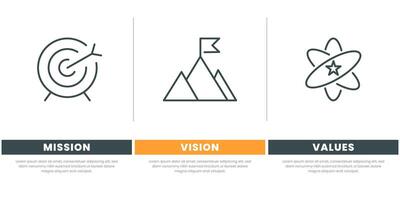 Mission, Vision and Values of company with text Company infographic Banner template. Modern flat icon design. Abstract icon. Purpose business concept. Business vision presentation vector