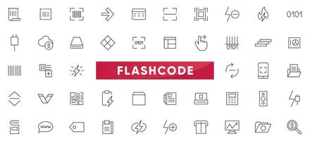 Flashcode linear icon set. Online, barcode, payment, details, code, scan outline icon collection. UI thin outline icons pack. vector