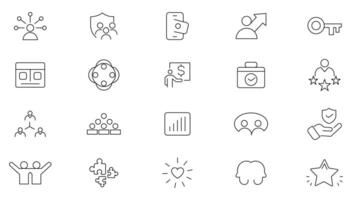 Trust line icon set. Believe, confidence, depend, trustworthy, friends, truth, faith, sincerity outline icon collection. UI thin outline icons pack. vector