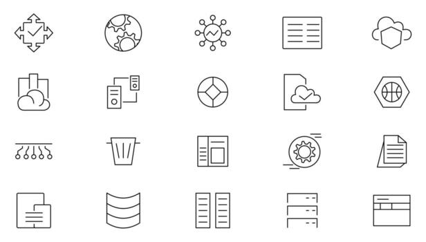 Data storage thin line icon set. Big data, data security, cloud computing and technology outline icon collection. vector
