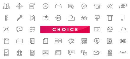 Choice line icon set. Confirm, approved, check list, warranty, options, preference, choice and decision outline icon collection. UI thin outline icons vector