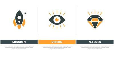 Mission, Vision and Values of company with text Company infographic Banner template. Modern flat icon design. Abstract icon. Purpose business concept. Business vision presentation vector