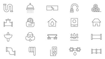 Plumbing and heating line icon set. public utilities, gas, electricity, water, heating, plumbing, ventilation, conditioning and maintainence outline icon collection. UI thin outline icons vector