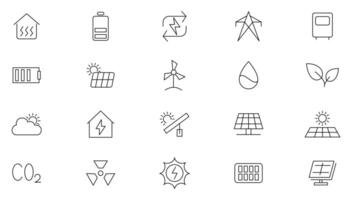 Solar Energy Line Icons set. Energy and power industry, sun energy, renewable source of energy, ecofriendly and power purchase agreement outline icon collection. UI thin outline icons pack vector