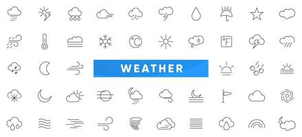 Weather line Icons Pack. Weather, rain, snowflakes, thunderstorm, update, sunny, cloudy, wind, daylight, night, temperature, sun, moon and sun day outline icon collection. UI thin outline icon set. vector