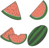 Watermelon Set Includes Juicy Slices, Refreshing Beverages, And Popsicle Ice Cream For A Summer Picnic Or Pool Party vector