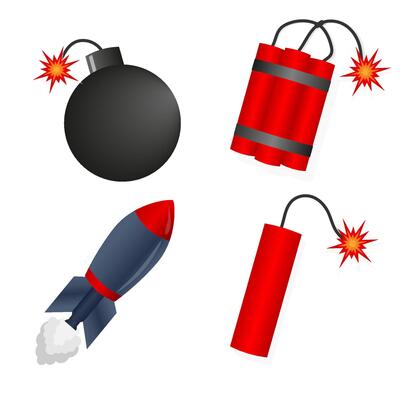 military weapon bomb, TNT and dynamite sticks with burning fuse. illustration