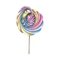 Multicolored meringue on a stick. Watercolor illustration. An isolated object from a large set of SWEETS. For decoration, design and compositions of menus, logos, postcards, advertising, packaging. vector