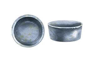 Ceramic gravy boat side and top view. Watercolor illustration. isolated objects from the SHRIMP collection. For the design and design of menus, recipes, kitchen prints. vector