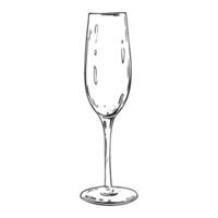 Empty elongated, elegant champagne glass. Line art is a simple hand-drawn illustration in black and white ink. Isolated EPS object. vector