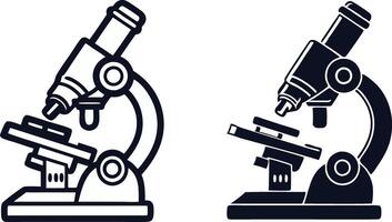 microscope icon set, black and white illustration vector