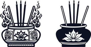 incense sticks and lotus flower in pots vector