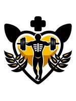 Fitness logo man with a barbell in the shape of a heart vector