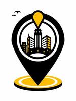 a city map pointer with a building in the center vector