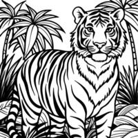 a tiger in the jungle coloring pages vector