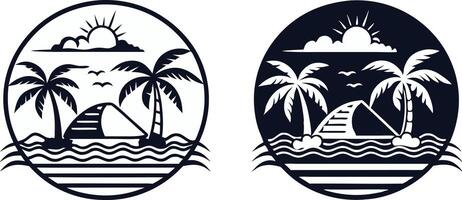 black and white Summer beach logo symbol for t-shirt, app, website and print design vector